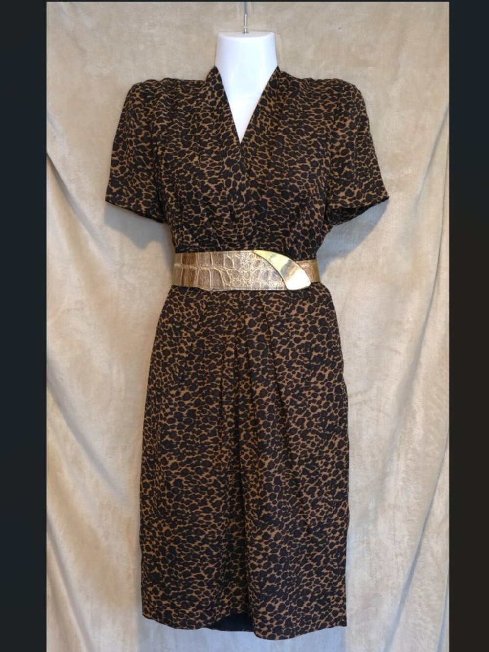 Vintage Warren Petites Leopard Print Dress | 80s/90s Power Dress | Size 4